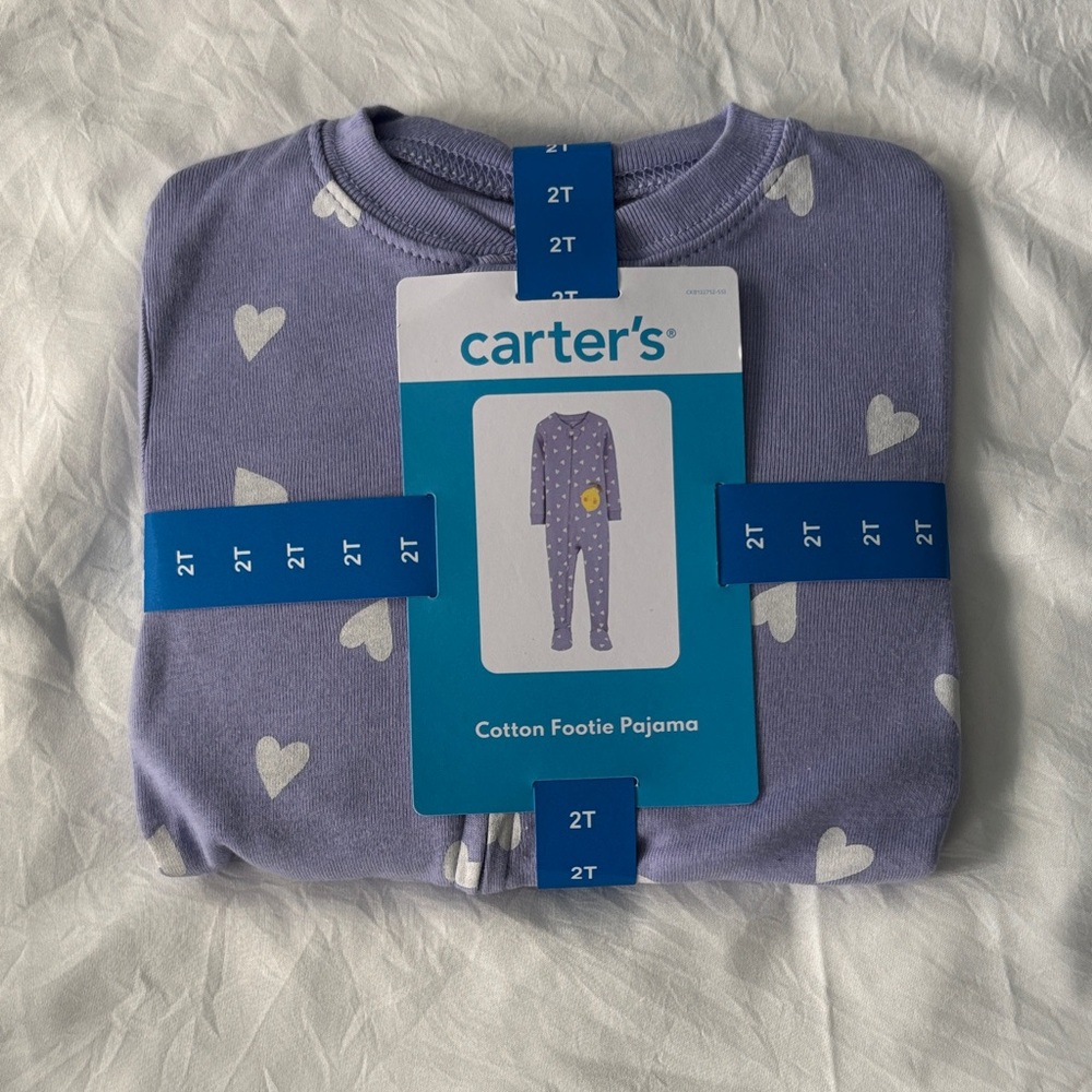 Carter's Lavender Pajama with White Hearts - Picture 2 of 3